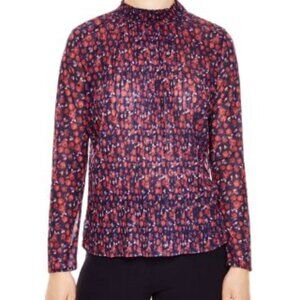 Sandro Roso Sheer Floral Pleated Long Sleeve Top Size Large